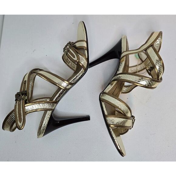 Women's shoes CafèNOIR EU 40 (US 9) Sandals Heels gold/bronze trim leather NEW - Picture 5 of 10